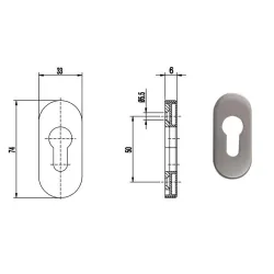 FKS Rozeta drzwiowa PZ 6 mm owalna Stal FKS Rozeta drzwiowa PZ 6 mm owalna Stal