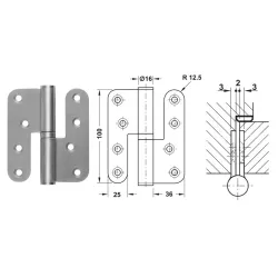 Hafele Zawias nawierzchniowy 100x88 mm lewy Stal szlachetna Hafele Zawias nawierzchniowy 100x88 mm lewy Stal szlachetna
