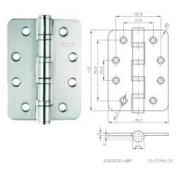 NOVET ZAWIAS SPLATANY ZAOKRĄGLONY 102x76mm 3 szt. Stal nierdzewna