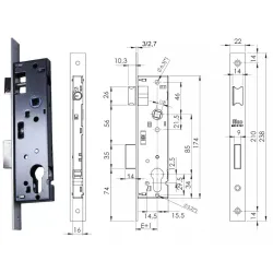 ISEO ZAMEK 85WB, E=25mm, 238x22x3mm Stal chromowana ISEO ZAMEK 85WB, E=25mm, 238x22x3mm Stal chromowana