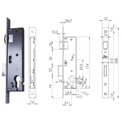 ISEO ZAMEK 85WB, E=25mm, ROLKA, 238x22x3mm Stal chromowana ISEO ZAMEK 85WB, E=25mm, ROLKA, 238x22x3mm Stal chromowana