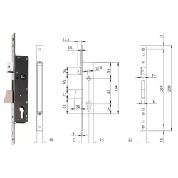 ISEO ZAMEK ELECTA 85WB, E=25mm, 290x22x3mm Stal nierdzewna