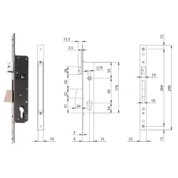 ISEO ZAMEK ELECTA 85WB, E=35mm, 290x22x3mm Stal nierdzewna
