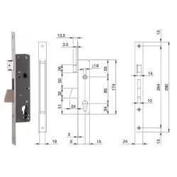ISEO ZAMEK ELECTA 85WB, E=25mm, 290x24x3mm Stal nierdzewna