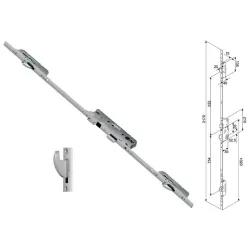 FUHR Zasuwnica drzwiowa 859 16/45/92/8 sterowana klamką do wysokich drzwi – haki Ocynk srebrny