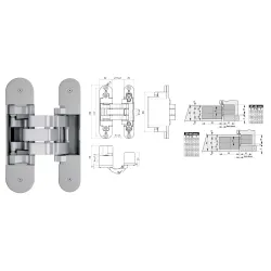 Otlav ZAWIAS WPUSZCZANY INVISACTA 570 3-D 60 KG (4 NASADKI PRZYKRĘCANE) Chrom matowy