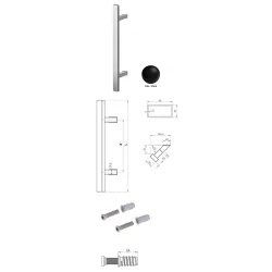 Wala  Pochwyt jednostronny Q45RX/Q10 aluminiowy, 40x20 mm, 380/580 mm + Mocowanie jednostronne MUFA do drewna CZARNY 9005