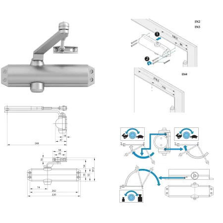 Assa Abloy Samozamykacz Assa Abloy DC120 z ramieniem z blokadą Srebrny