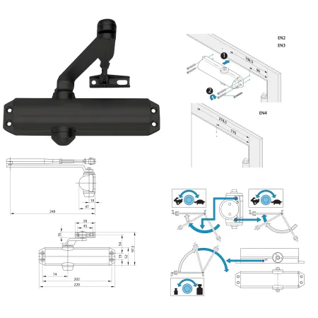 Assa Abloy Samozamykacz Assa Abloy DC120 z ramieniem z blokadą Czarny 9005