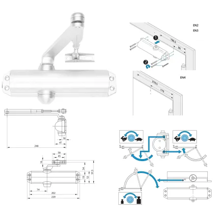 Assa Abloy Samozamykacz Assa Abloy DC120 z ramieniem z blokadą Biały 9016