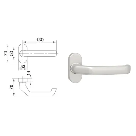 FKS Klamka drzwiowa R32/1200 na rozecie owalnej R32/1200 Srebrny