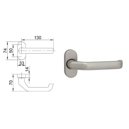 FKS Klamka drzwiowa R32/1200 na rozecie owalnej R32/1201 Stal