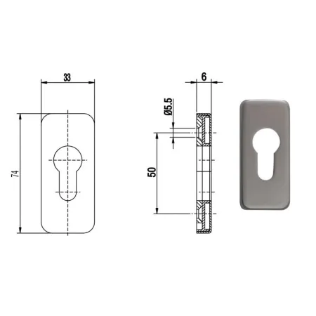 FKS Rozeta drzwiowa PZ prostokątna 6 mm  Stal