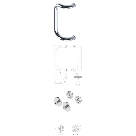 Wala  Pochwyt jednostronny M2 fi 30 mm, x = 300 mm + Mocowanie pochwytu za pomocą blaszki do profili ALU Stal nierdzewna szlifowana