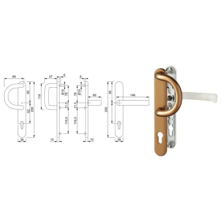 Hoppe Klamka drzwiowa Liverpool z pochwytem na szyldzie PZ92mm Biel/złoto stare