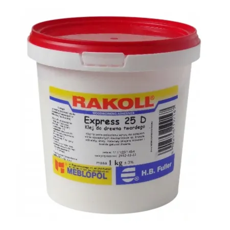 RAKOLL Klej do drewna twardego RAKOLL Express 25D – 1kg żółtawy, po zaschnięciu jasnobrązowy, przezroczysty