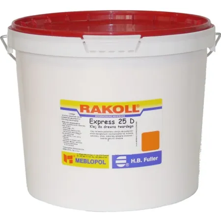 RAKOLL Klej do drewna twardego RAKOLL Express 25D – 5kg żółtawy, po zaschnięciu jasnobrązowy, przezroczysty
