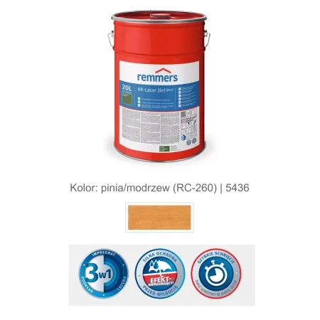 remmers Impregnat lazurujący HK-Lazura 3w1 [plus] 20L Pinia/Modrzew