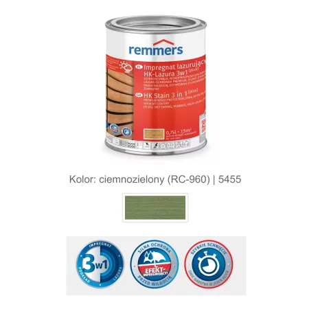 remmers Impregnat lazurujący HK-Lazura 3w1 [plus] 100ml Zielony ciemny