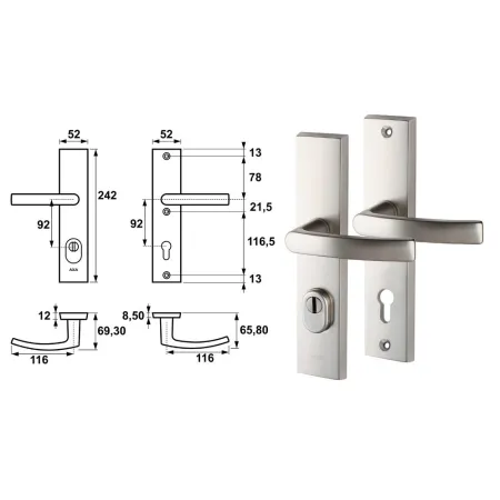 AXA Klamka drzwiowa Odin na szyldzie PZ Inox