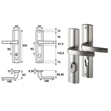 AXA Klamka drzwiowa Prestige na szyldzie PZ z ochroną Inox