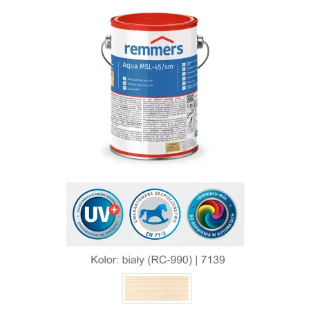 remmers Aqua MSL-45/sm-Mittelschichtlasur UV+ 2,5L Biały
