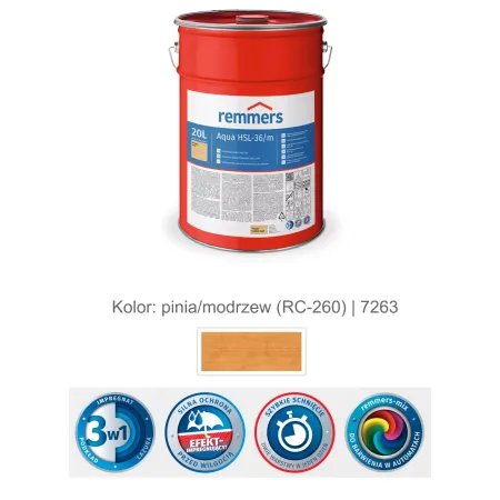 remmers Aqua HSL-36/m-Profi-Holzschutz-Lasur 3in1 20L Pinia/Modrzew