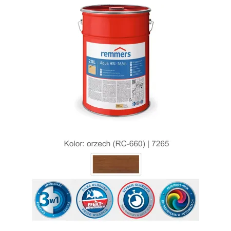 remmers Aqua HSL-36/m-Profi-Holzschutz-Lasur 3in1 20L Orzech