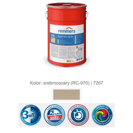 remmers Aqua HSL-36/m-Profi-Holzschutz-Lasur 3in1 20L srebrnoszary
