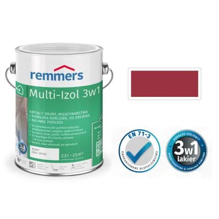 remmers Wodny Lakier izolujący do drewna Multi-Izol 3w1 2,5L Czerwień skandynawska