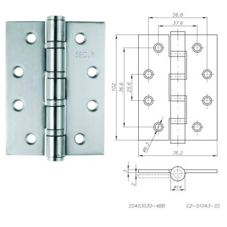 NOVET ZAWIAS SPLATANY 102x76mm 3 szt. Stal nierdzewna