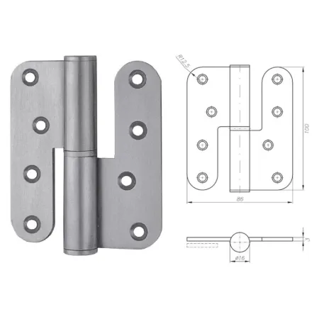 NOVET ZAWIAS ROZŁĄCZNY ZAOKRAGLONY 100x86mm LEWY 3 szt. Stal nierdzewna