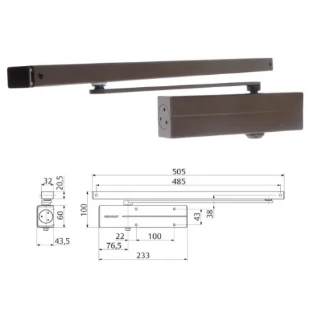 Assa Abloy Samozamykacz Assa Abloy DC135 z szyną ślizgową Brązowy 8014