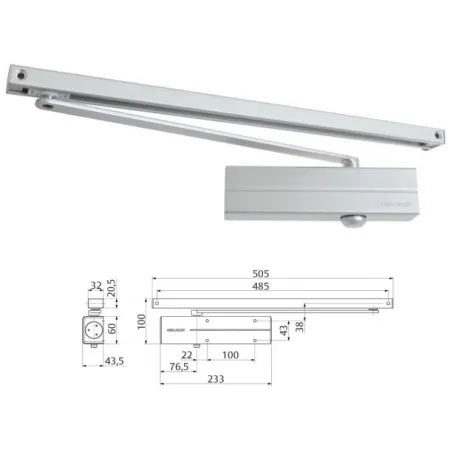 Assa Abloy Samozamykacz Assa Abloy DC135 z szyną ślizgową Srebrny EV1