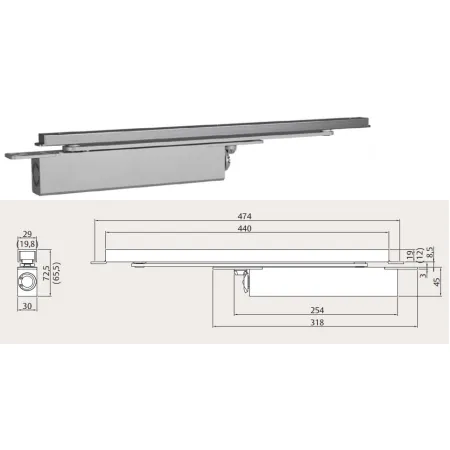 Assa Abloy Samozamykacz Assa Abloy DC850 z szyną prowadzącą G896 Srebrny EV1