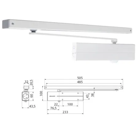 Assa Abloy Samozamykacz Assa Abloy DC135 z szyną ślizgową Biały 9016