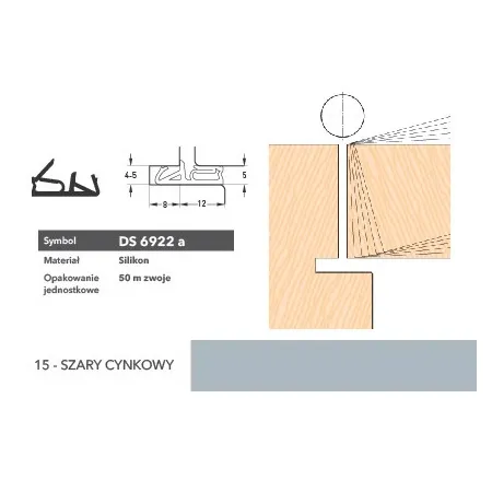 Deventer Uszczelka do drzwi wewnętrznych DS6922a – 50 m Szary cynkowy