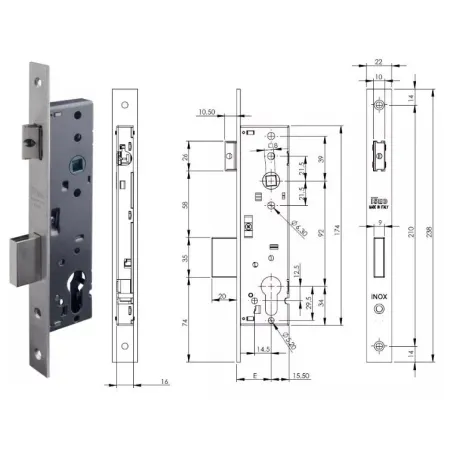 ISEO ZAMEK 92WB, E=30mm, 238x22x3mm Stal nierdzewna