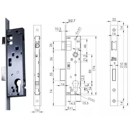ISEO ZAMEK 85WB, E=25mm, 238x22x3mm Stal chromowana