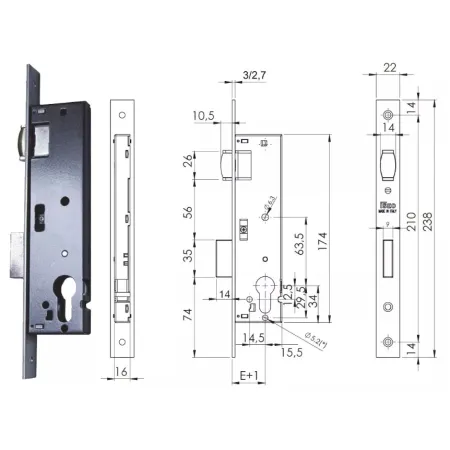 ISEO ZAMEK 85WB, E=35mm, ROLKA, 238x22x3mm Stal chromowana