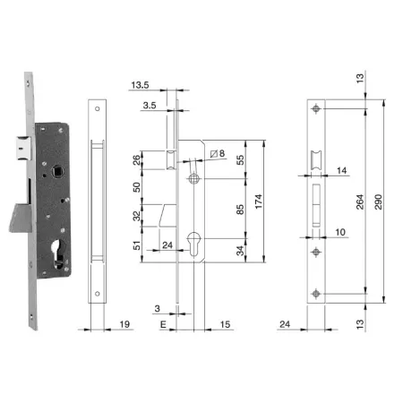 ISEO ZAMEK ELECTA 85WB, E=25mm, 290x24x3mm Biały
