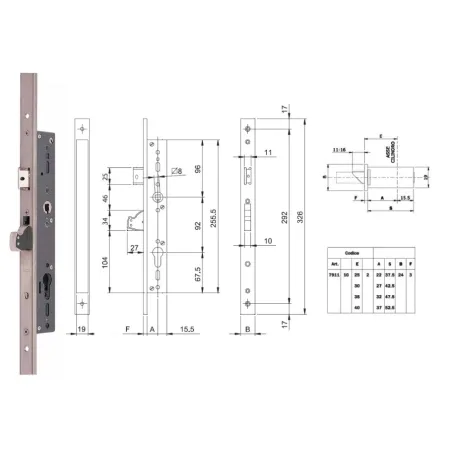 ISEO ZAMEK BLINDO 92WB, E=25mm, 326x24x3mm Stal nierdzewna