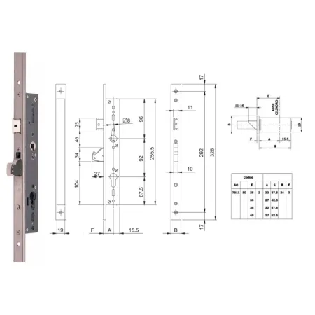 ISEO ZAMEK BLINDO 92WB, E=30mm, 326x24x3mm Stal nierdzewna