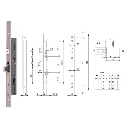 ISEO ZAMEK BLINDO 92WB, E=35mm, 326x24x3mm Stal nierdzewna
