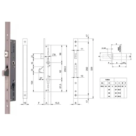 ISEO ZAMEK BLINDO 92WB, E=40mm, 326x22x3mm 10szt. Stal nierdzewna