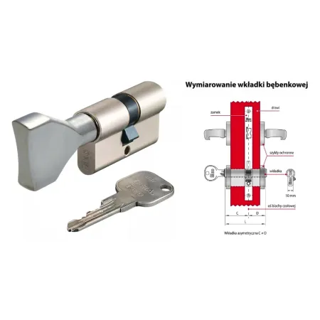 ISEO WKŁADKA BĘBENKOWA CSF F9 BASIC DWUSTRONNA Z GAŁKĄ 30x60, 3 KLUCZE Nikiel matowy