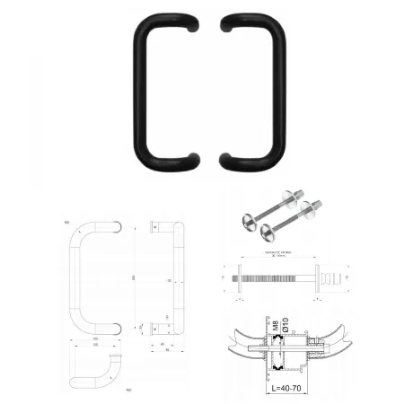 Wala  Pochwyt obustronny M2 aluminiowy fi 30 mm, x = 300 mm CZARNY 9005