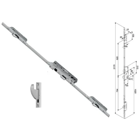 FUHR Zasuwnica drzwiowa 855GL 16/35/92/8 sterowana wkładką do niskich drzwi – haki Ocynk srebrny