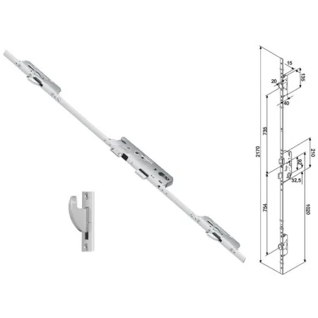 FUHR Zasuwnica drzwiowa 855GL 20/45/92/8 sterowana wkładką – haki Ocynk srebrny