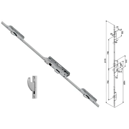 FUHR Zasuwnica drzwiowa 855GL 16/45/92/8 sterowana wkładką – haki Ocynk srebrny